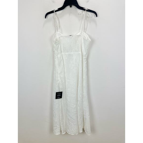Lulus Loveliest Looks White Floral Jacquard Tie-Strap Midi Dress Medium NWT - Picture 10 of 13